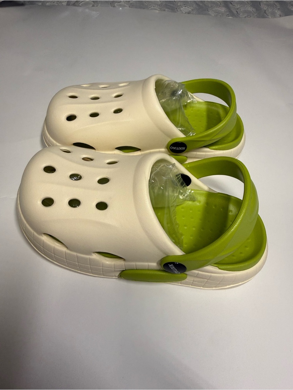 Kids Cream Slip-On Clogs with Lime Backstrap